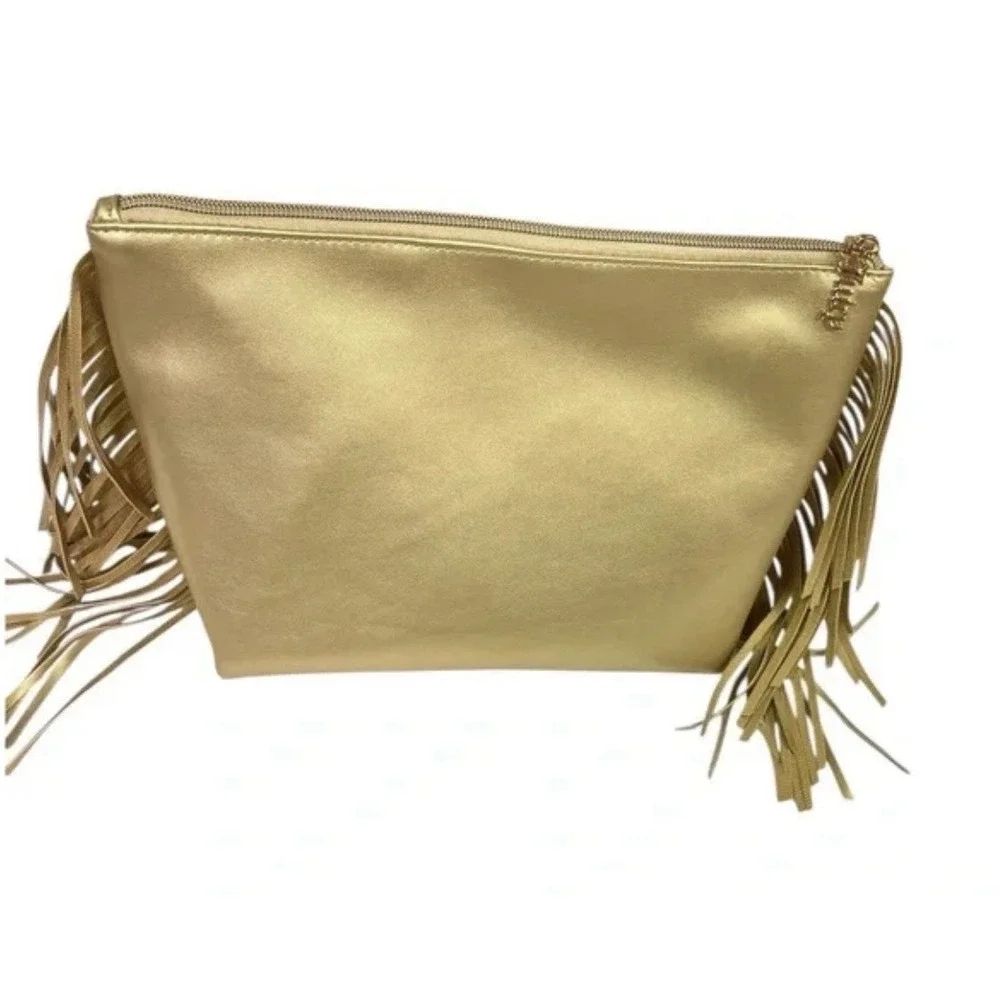 ✨‎ Juicy Couture Gold Fringe Makeup Pouch – Rhinestone Logo – NWT ✨